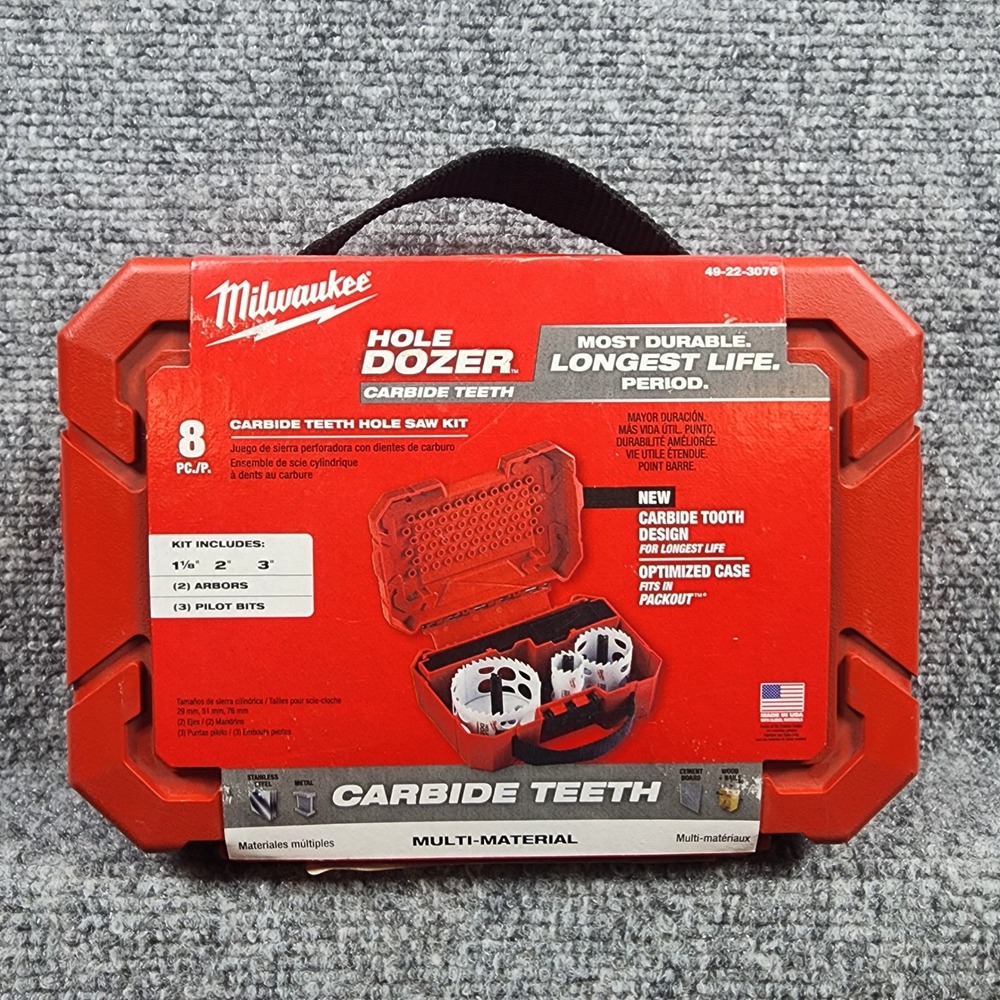 Milwaukee 49-22-3076 Hole Dozer Carbide Teeth Hole Saw Kit 8 PC Multi-Material